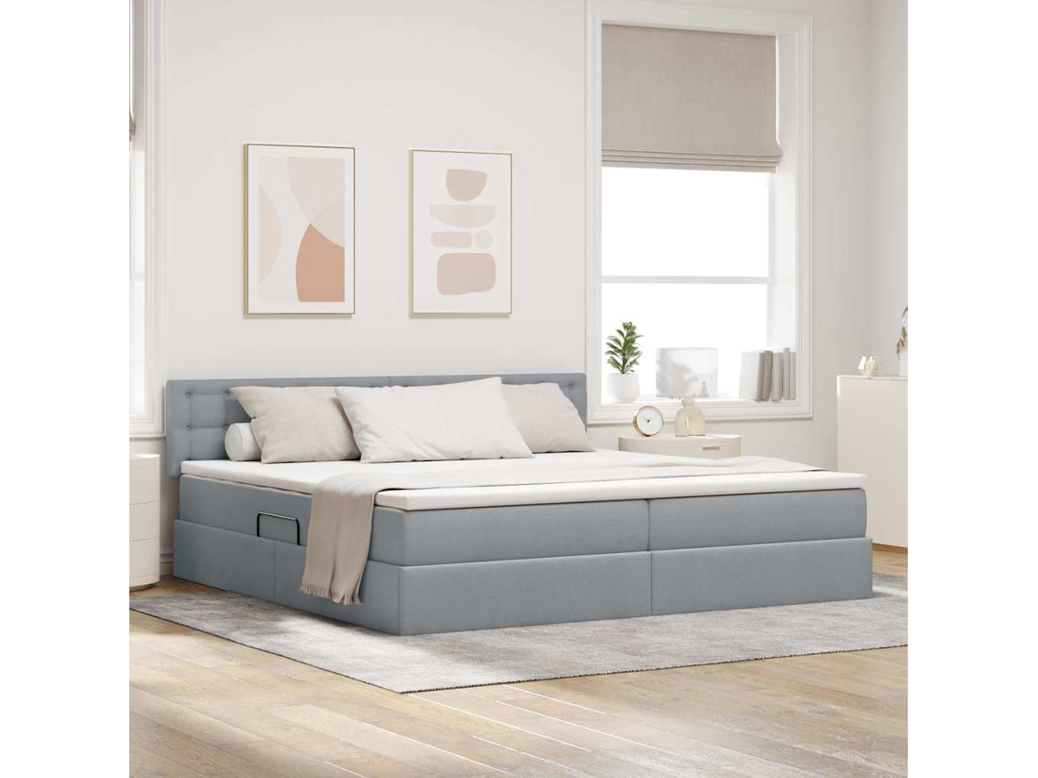Vidaxl Cama Com Arrumação E Colchão Cinzento-claro 200 X 200 Cm Veludo