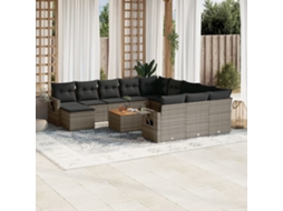 Jogo 13 Peças Sofás P/ Jardim C/ Almofadões Vime Pe Cinza Dkd Home Decor