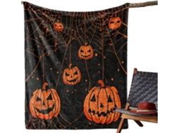 Manta Syjym de Halloween com Estampa Fantasmas e Abóboras Macia Felpuda Perfeita para Decoração Casa Sofá Cama