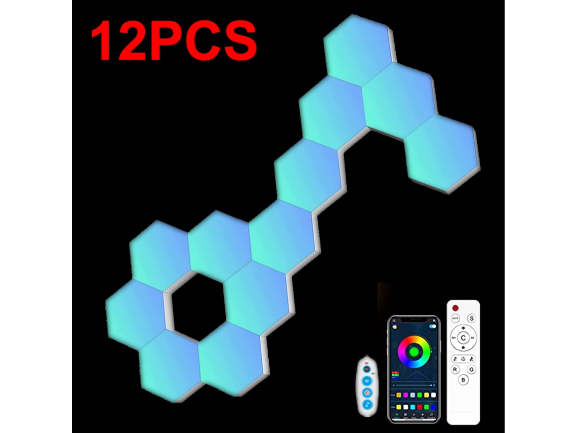 (12 Peças) Luminária Noturna Hexagonal De Led Rgb, Controle Remoto Bluetooth, Controlável Por Aplicativo.