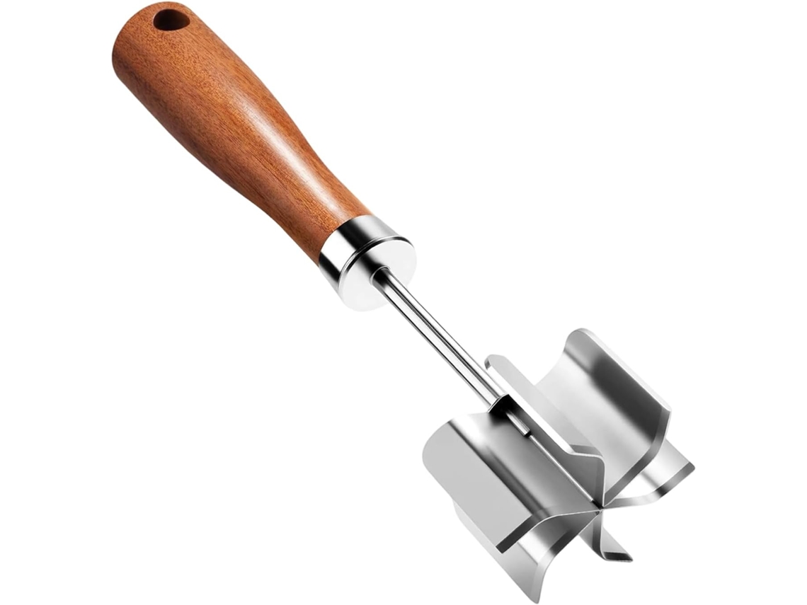 Moedor De Carne Para Moída E Amassador Batatas Com Cabo Madeira