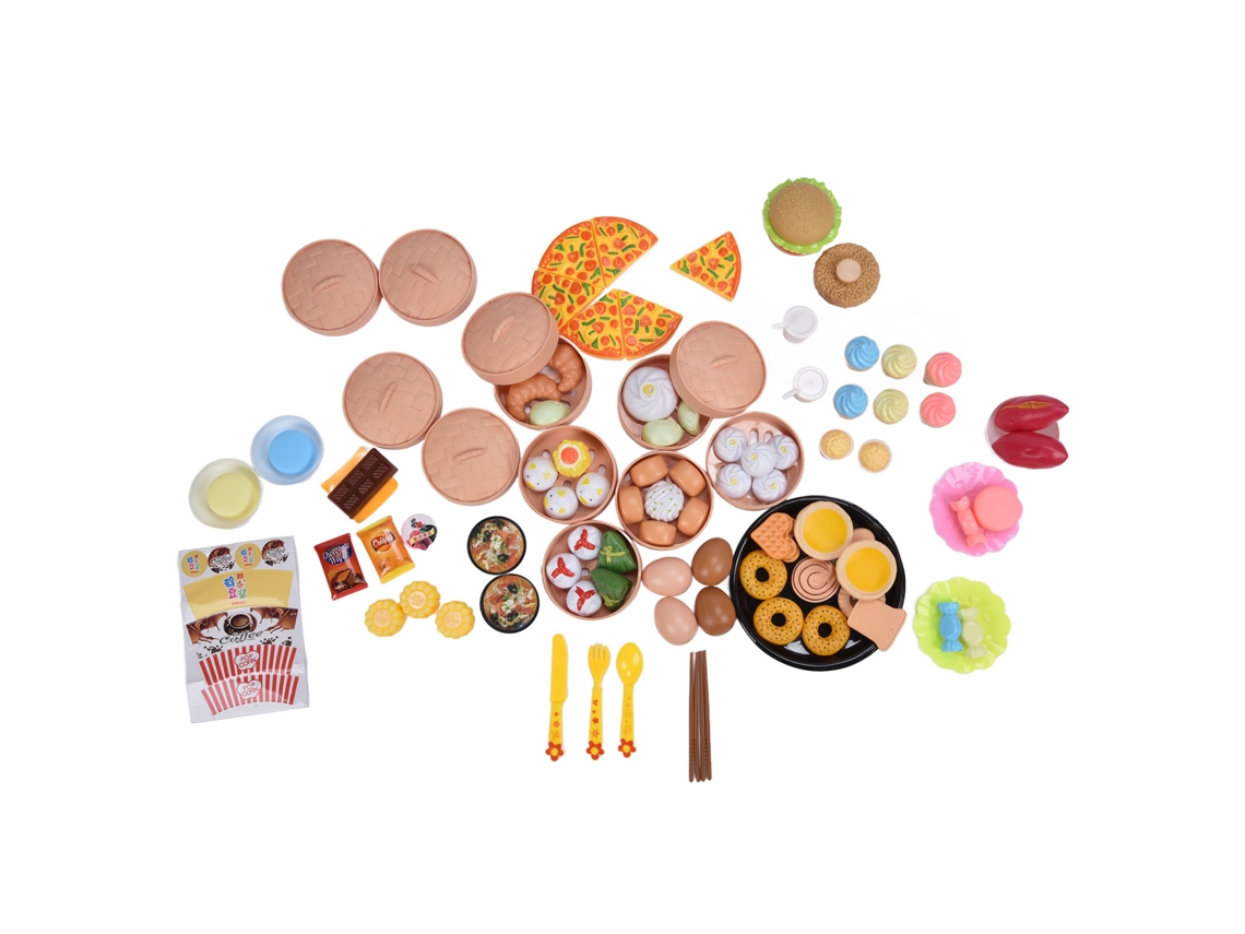 Primerox conjunto de Brinquedos de Cozinha Simulada 106 Peças para Crianças 3 Anos + Utensílios e Comida de Jogo