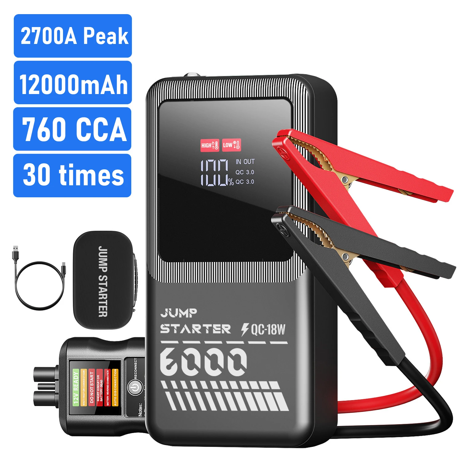 Supercapacitor De Partida De Emergência Para Bateria De Carro (12000mah) 12v