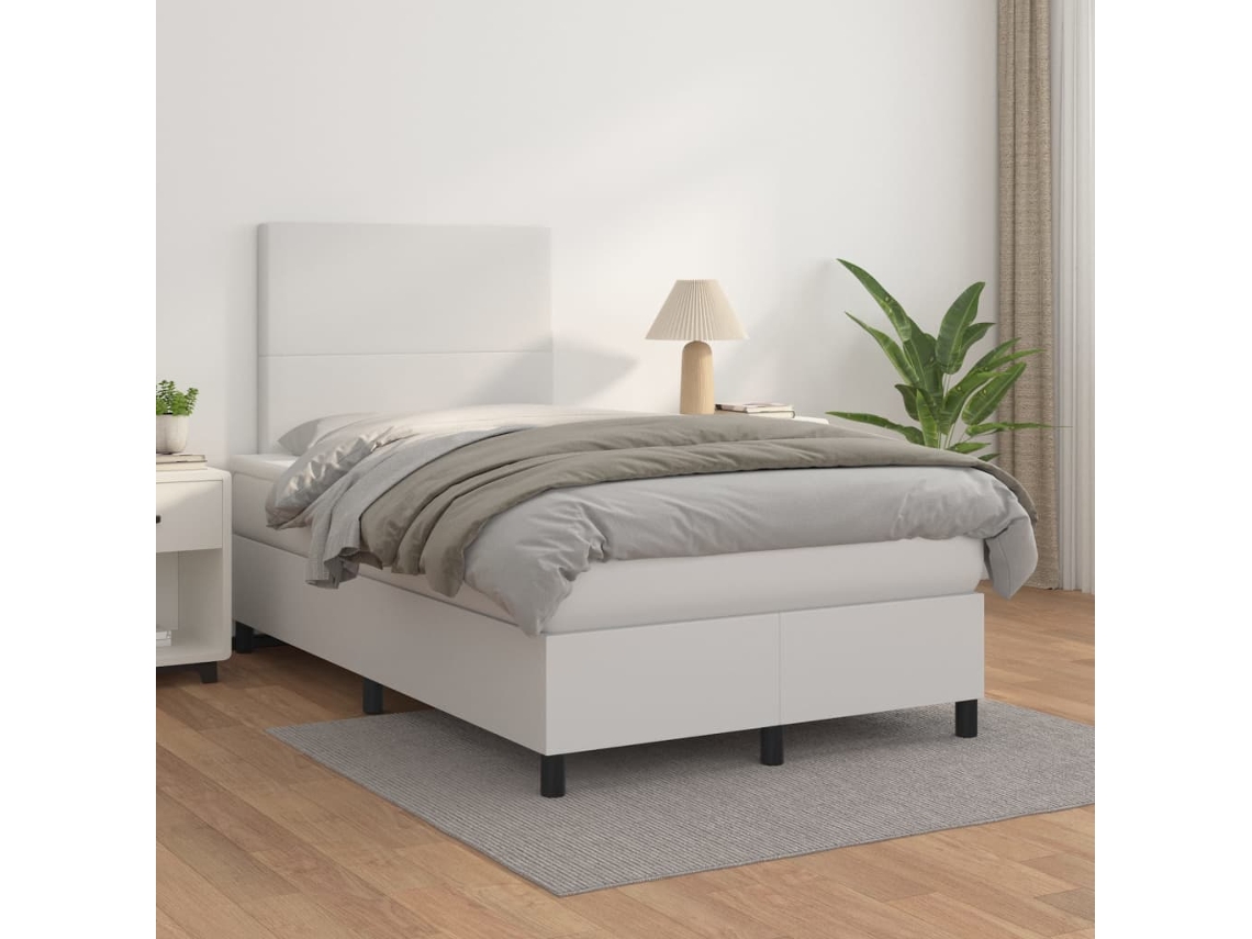 Cama Com Molas/colchão 120x200 Cm Couro Artificial Branco