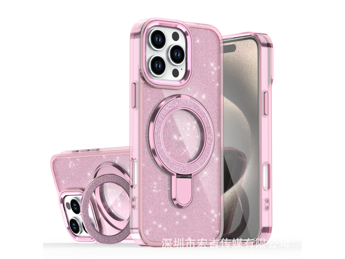 Capa De Celular Com Suporte Magnético E Glitterrosa Translúcido - Iphone 16promax