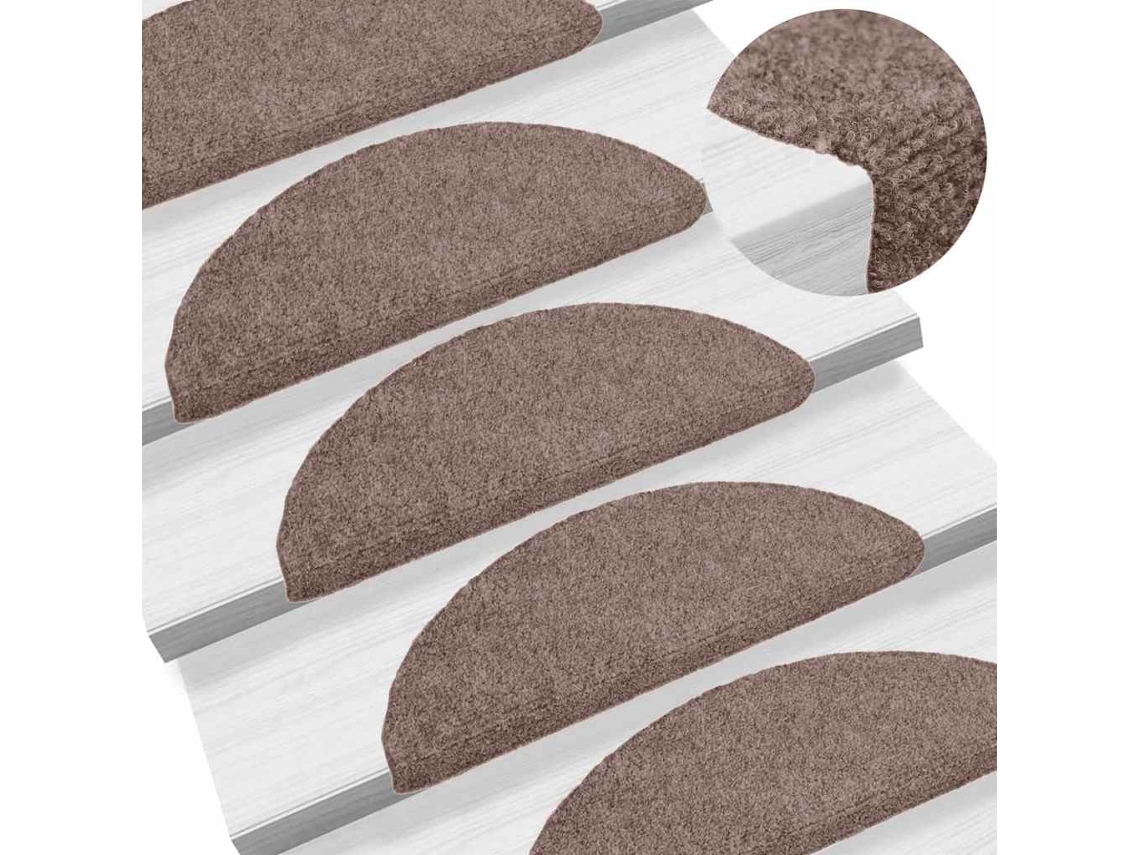 Vidaxl Tapetes De Escada Autoadesivos 10 Peças 56x17x3 Cm Marrom Claro Meia-lua
