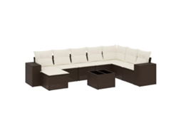 Conjunto de 9 Sofás para Jardim com Almofadões Vime Pe Castanho MAISON EXCLUSIVE