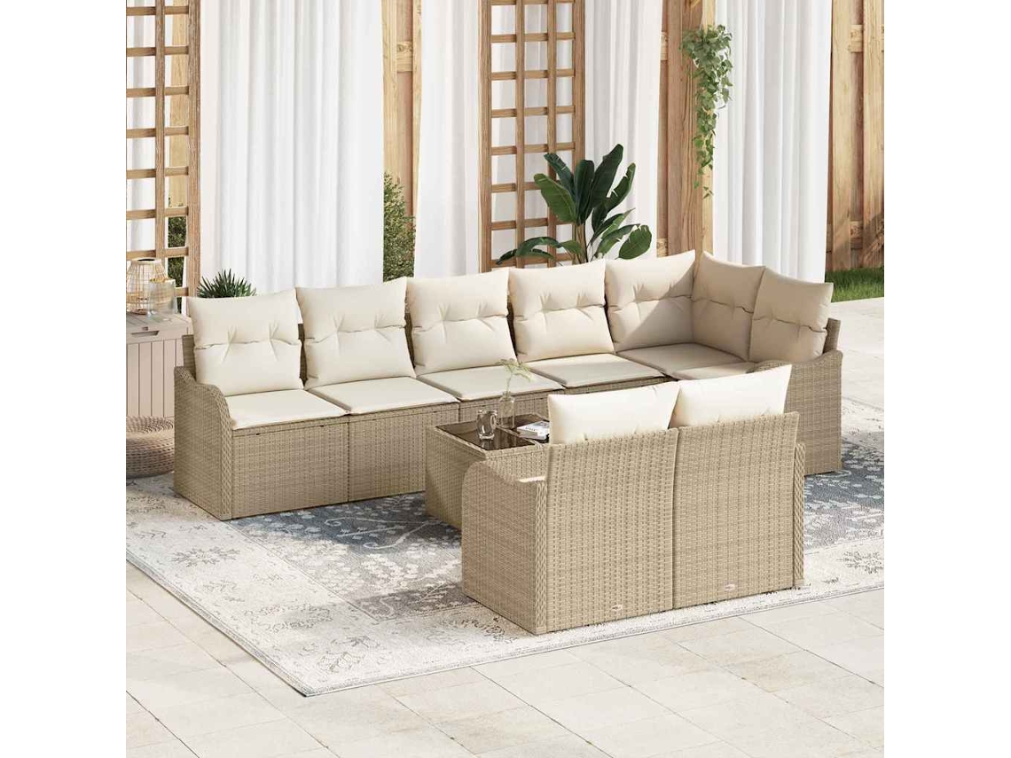 Vidaxl Conjunto De Sofá De Jardim 9 Unid. Bege E Branco Vime Pe