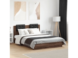 Vidaxl Estrutura Cama Cabeceira/luzes Led 135x190 Cm Carvalho Castanho