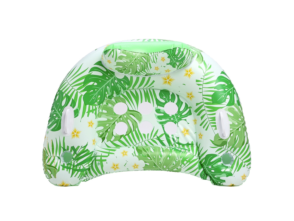 Cadeira inflável para piscina com porta copos e encosto em formato de folha verde SIURN