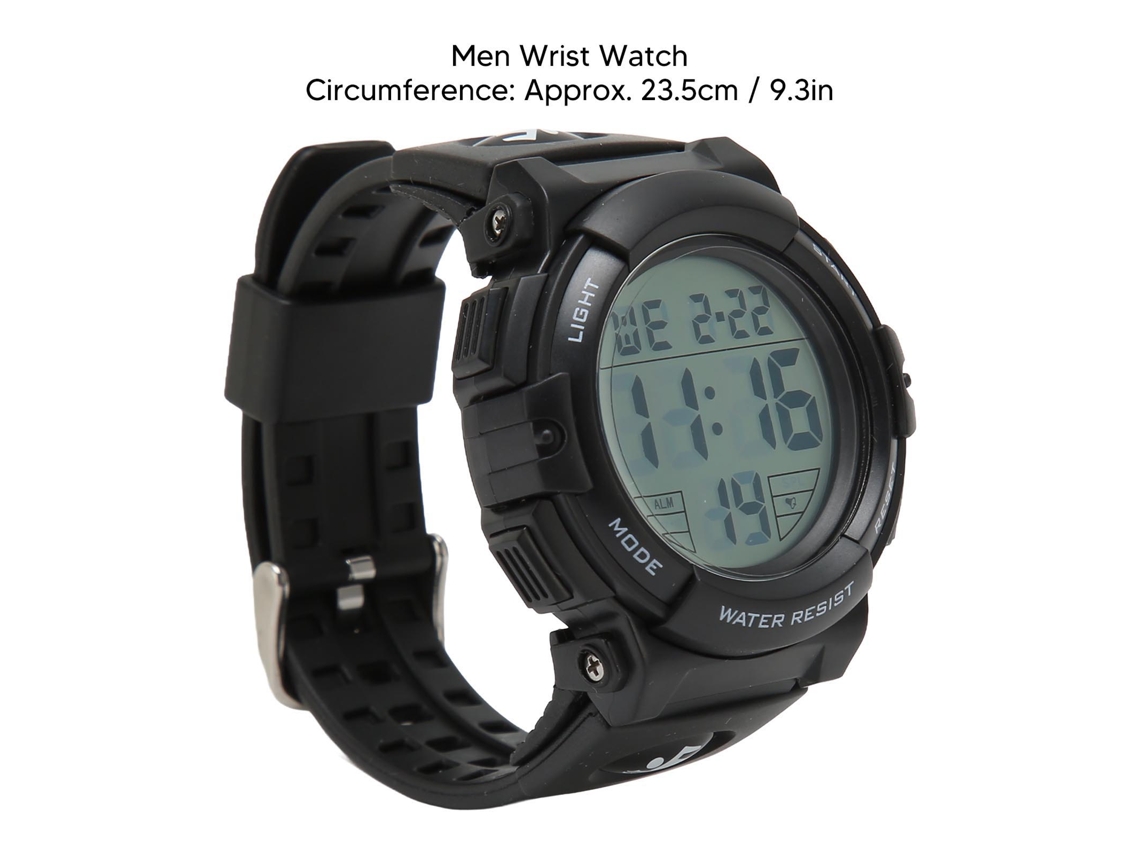 Relógio eletrônico multifuncional masculino à prova d'água com pulseira de couro PU luminosa, preto.