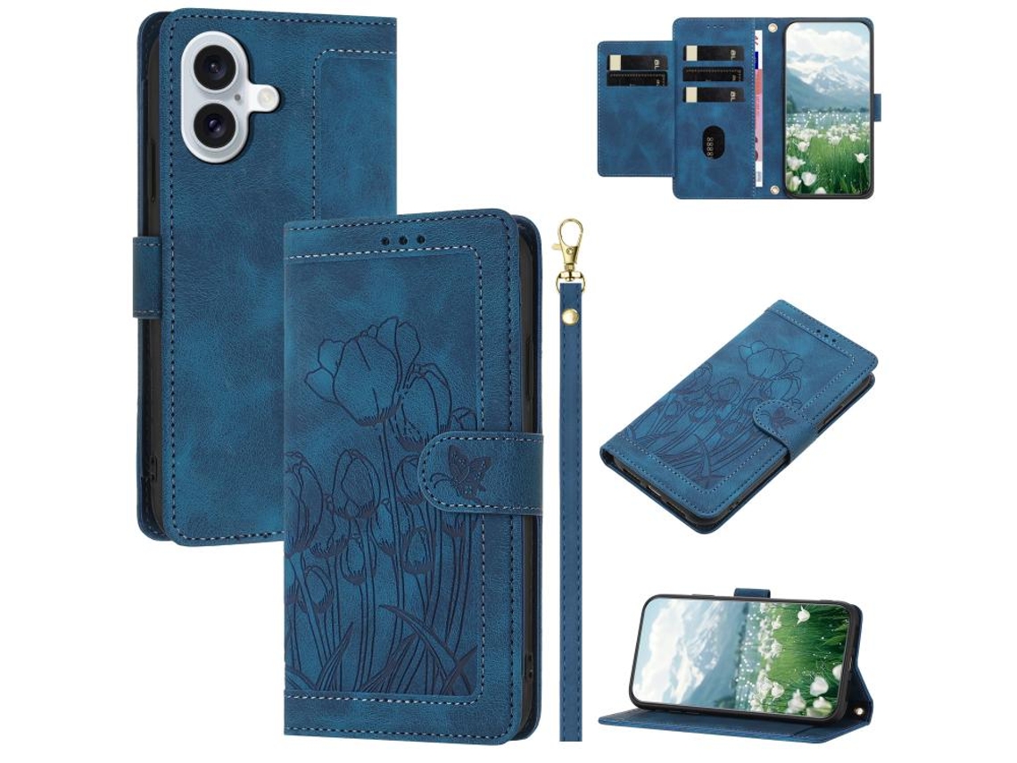 Capa Para Iphone 17 Em Couro Com Tulipas E Cordão.
