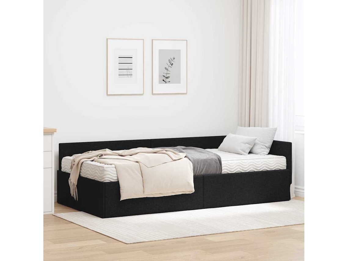 Vidaxl Estrutura De Cama De Canto Com Colchão 2 Unid. Preto Tecido
