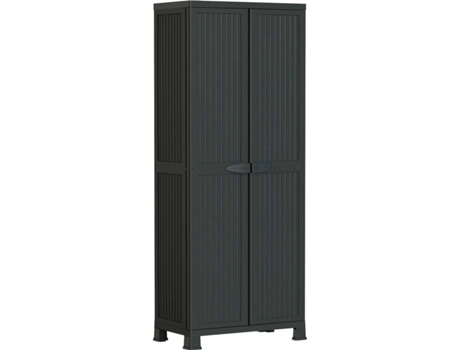 Armário para Jardim  4 Prateleiras e Vassoura (Preto - Resina - 39x68x171 cm)