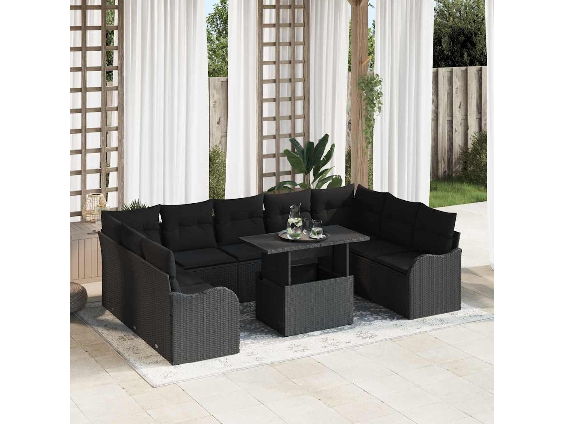 Vidaxl Conjunto De Sofá De Jardim 10 Unid. 9-número De Lugares Preto
