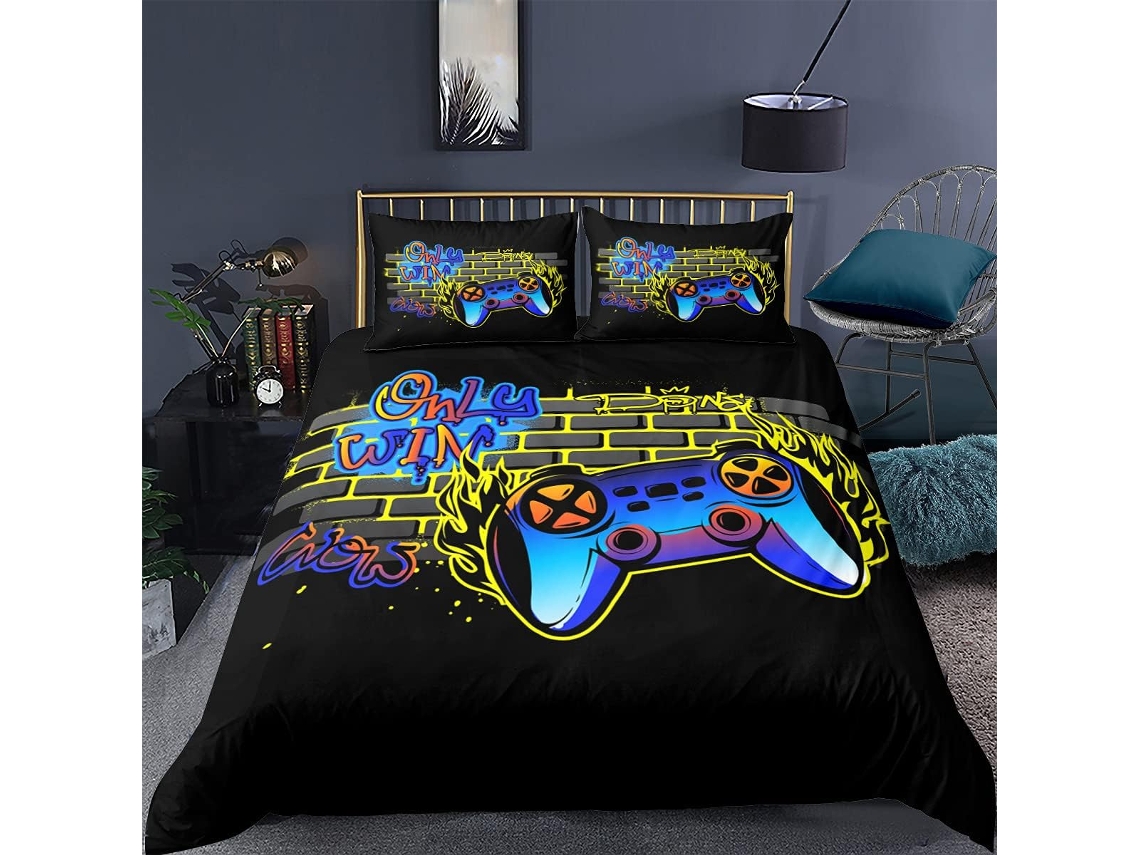 Conjunto de Cama com Estampa Controle de Video Game em MICROFIBRA 135x200cm MAISON EXCLUSIVE