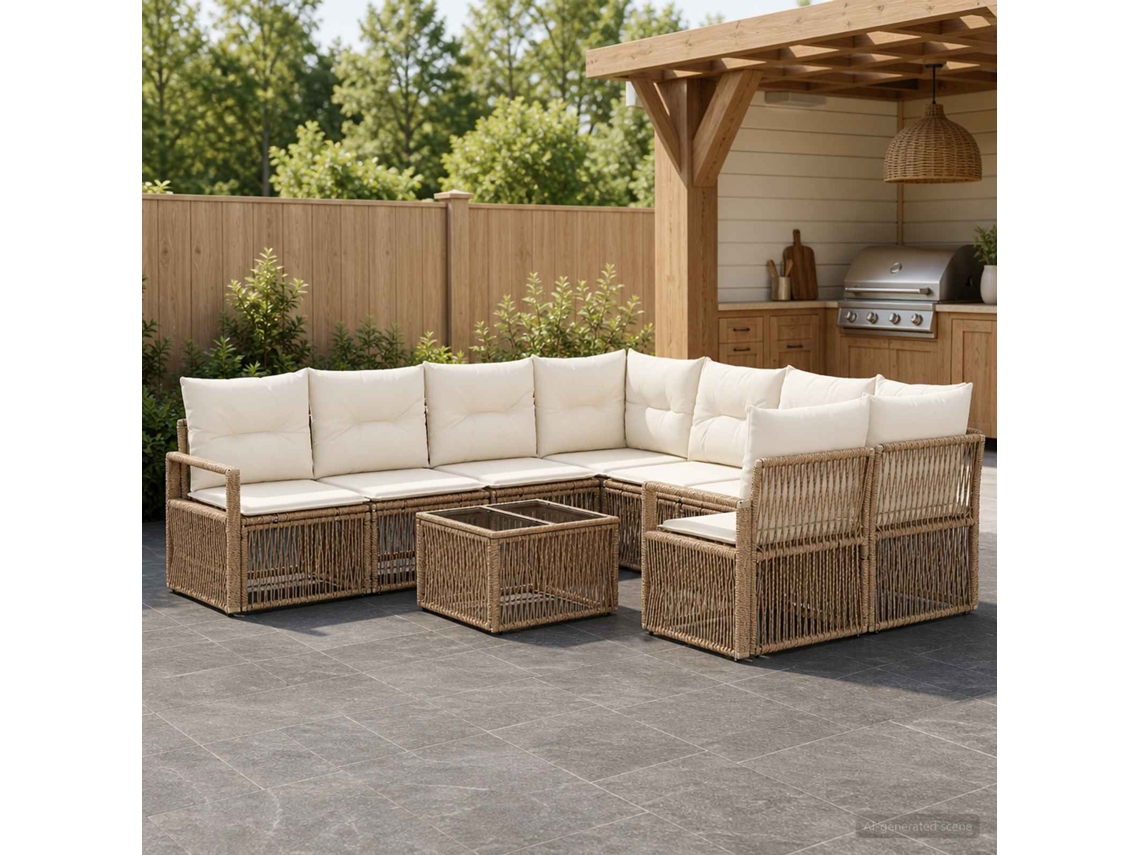 Vidaxl Conjunto De Sofá De Jardim 9 Unid. Bege Vime Pe