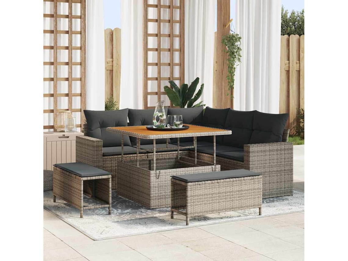 Vidaxl Conjunto De Sofá De Jardim 9 Unid. 6-número De Lugares Cinzeto