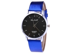 Relógio analógico de quartzo com pulseira de PU para homens e mulheres, mostrador redondo (azul)