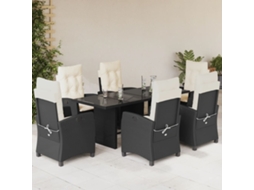 Vidaxl 7 Pcs Conjunto De Jantar P/ Jardim C/ Almofadões Vime Pe Preto