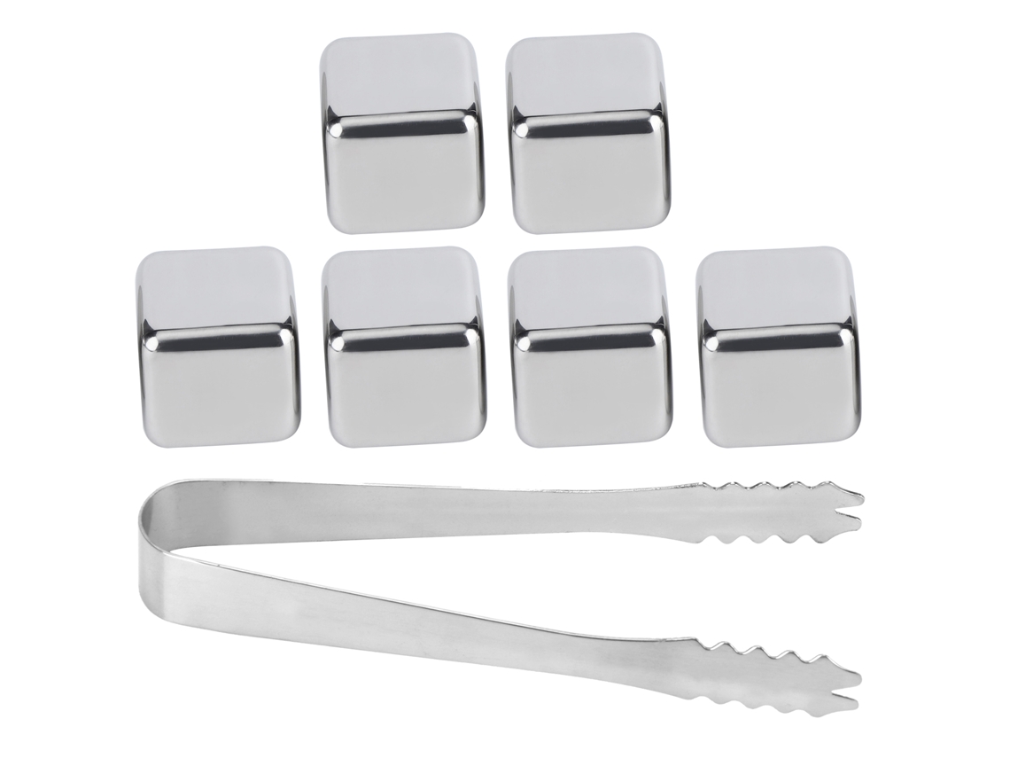 Pedras de Gelo Reutilizáveis de Aço Inoxidável 304 com Pinça 6pcs S/MARCA