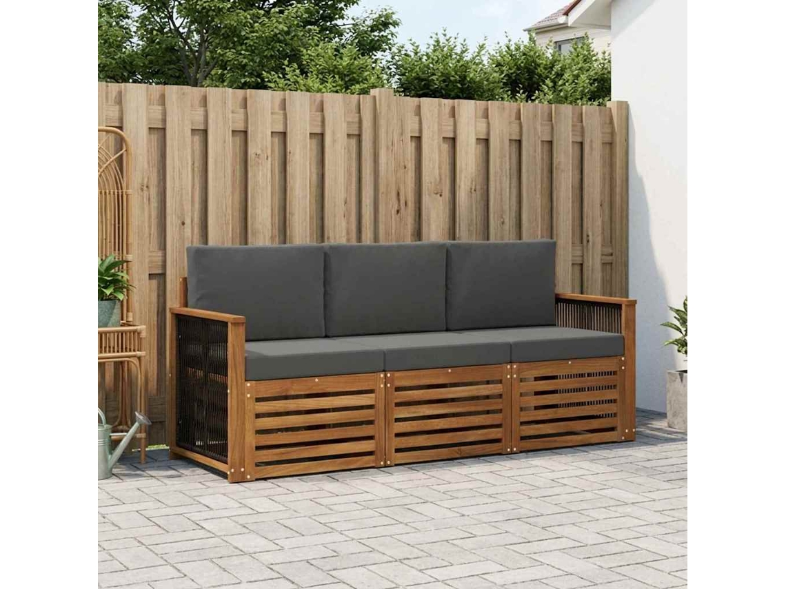 Vidaxl Conjuntos De Sofás Com Almofada 3 Pcs Madeira Sólida De Acácia