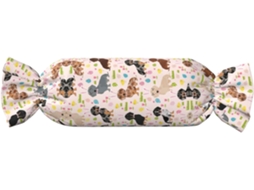 Almofada Cilíndrica Formato de Doce com Estampa Cachorro e Flores 100 % Poliéster Ideal para Viagens, Casa