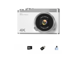 Câmara Digital Tela Hd Flip De 2,4 Polegadas, Foco Automático Af Com Zoom De 16x (branco - Cartão De 64 Gb) Cuich