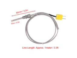 Temperatura Sensor Sonda Termopar Tipo K Com Rosca Npt 1/8, 80mm, Plugamacho Amarelo 1metro