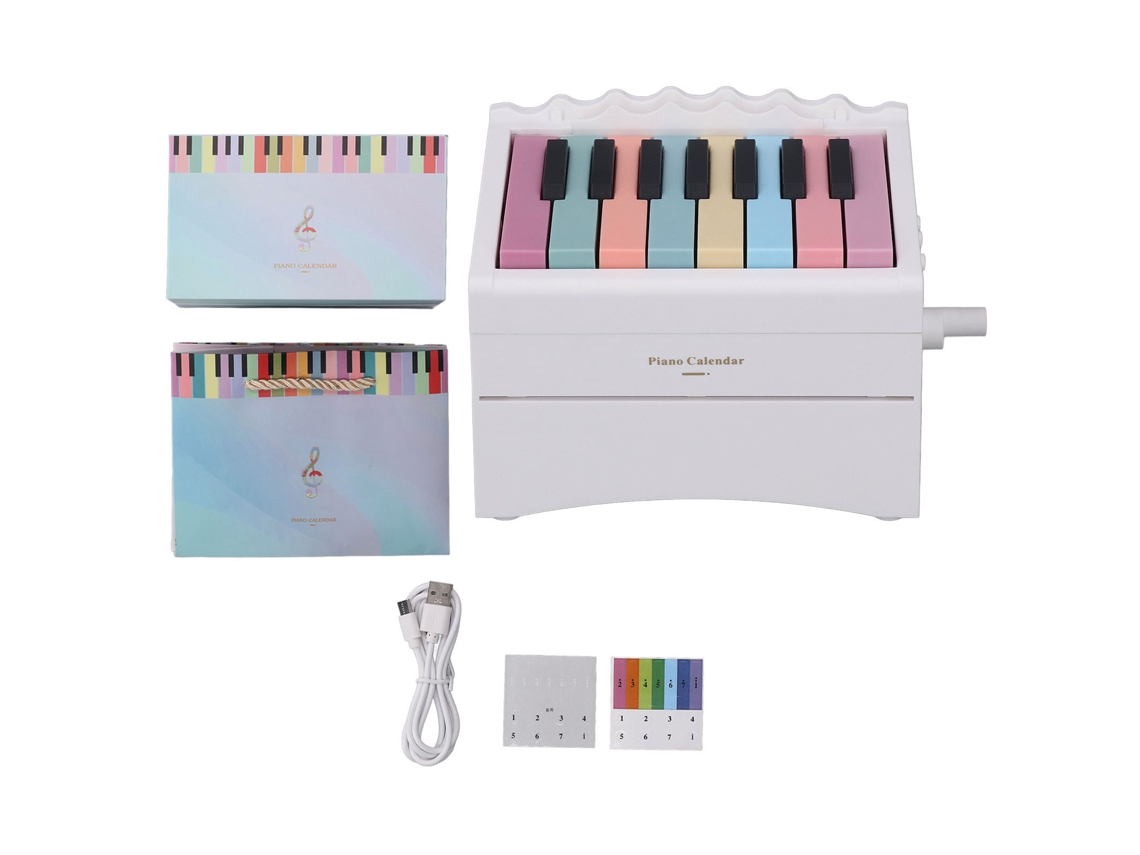 Mali calendário Piano 2025 Tocável com 52 Peças Musicais Bluetooth Volume Ajustável Usb Branco