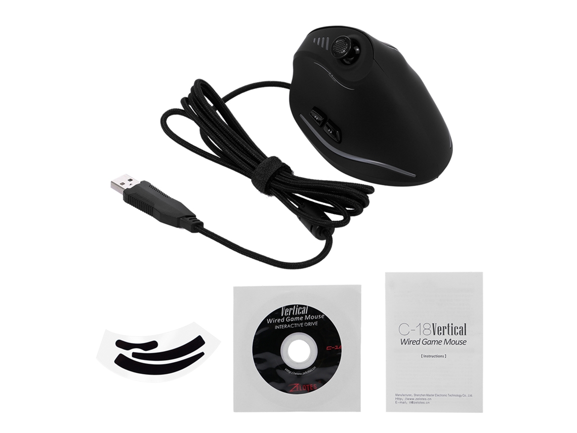 Zelotes C-18 Mouse Gamer Com Fio Vertical 11 Botões Programáveis 10000dpi Rgb