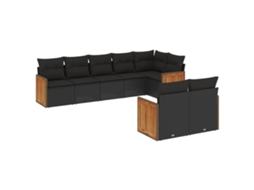 Conjunto de 8 Sofás de Jardim com Almofadões Vime Pe Preto MAISON EXCLUSIVE (8 pcs)