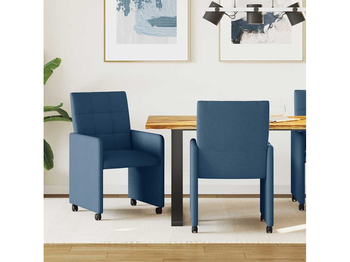 Vidaxl Cadeiras De Jantar Com Rodas 2 Unid. Tecido Azul