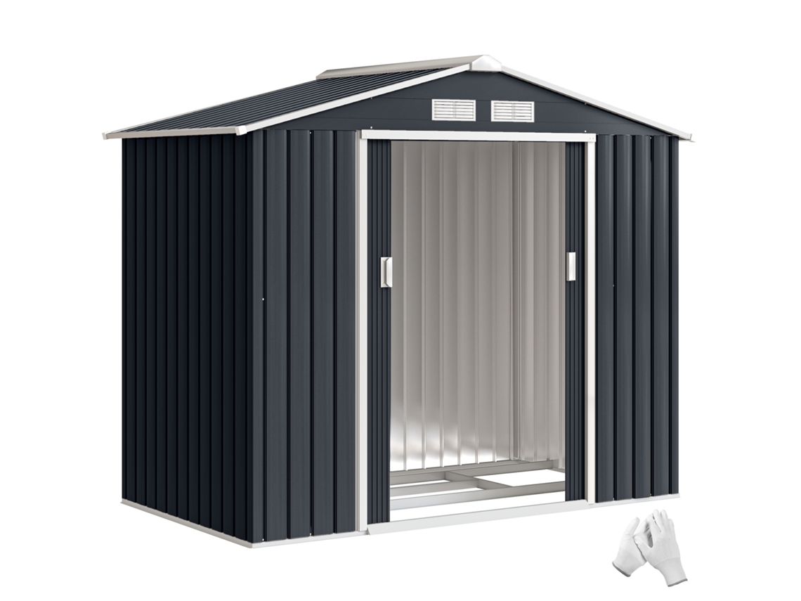 Galpão de Jardim 213x130x185 Cm Galpão Metálico Externo para Armazenamento de Ferramentas, Cinza Escuro Ge