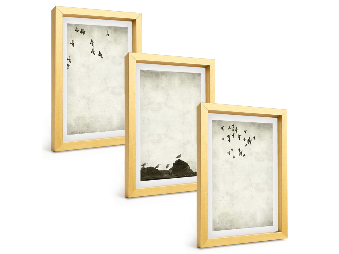 Composição De Quadros Pássaros Voando, Minimalismo Espelharte (3 Peças 20x30 Cm)
