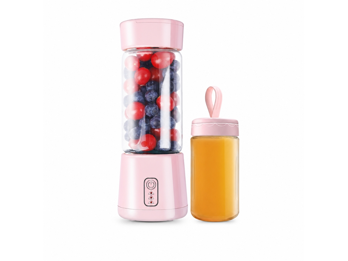 Liquidificador Portátil Elétrico Usb Recarregável Com 2 Copos E 6 Lâminas, Rosa