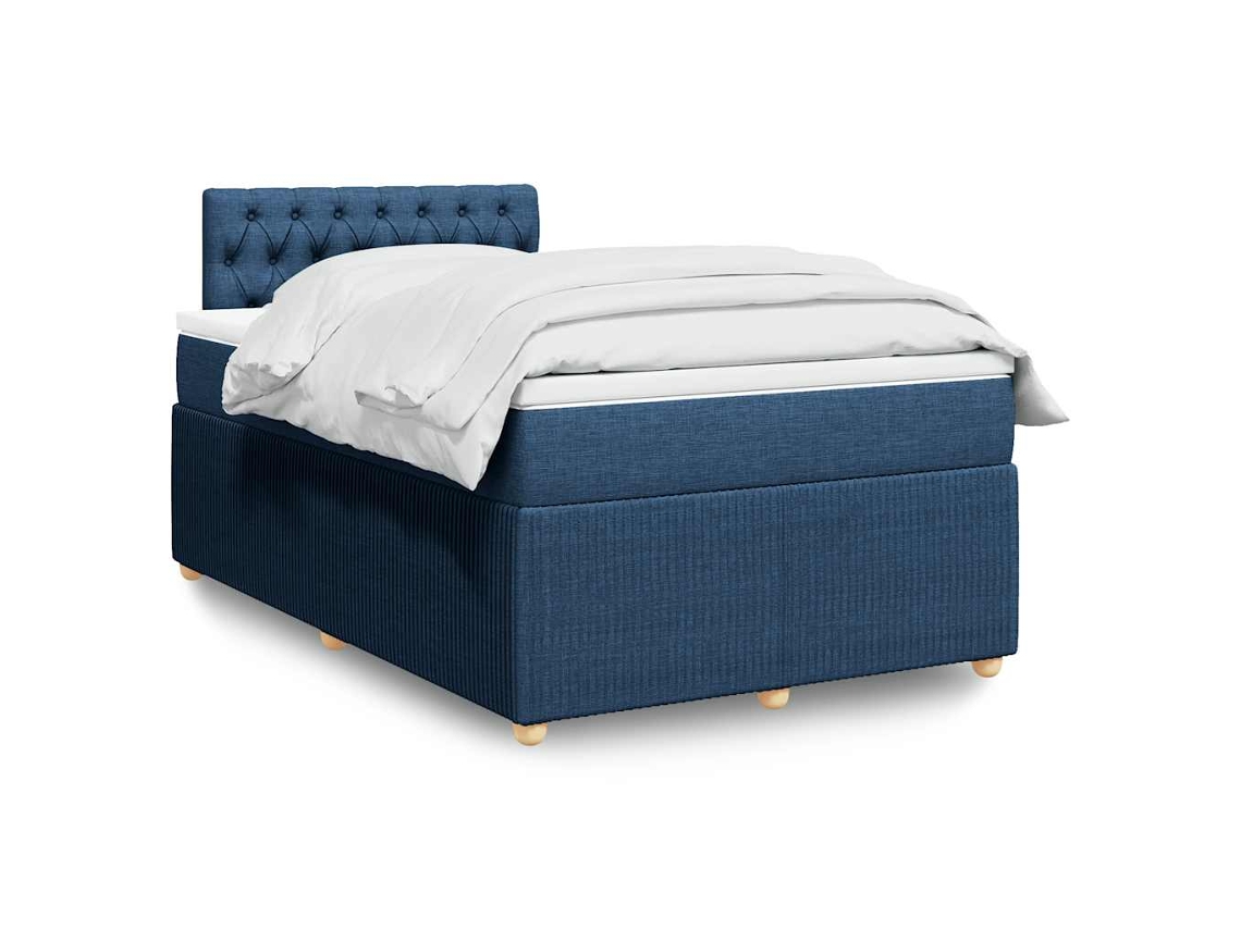 Vidaxl Cama Boxspring Com Colchão 120x190 Cm Tecido Azul