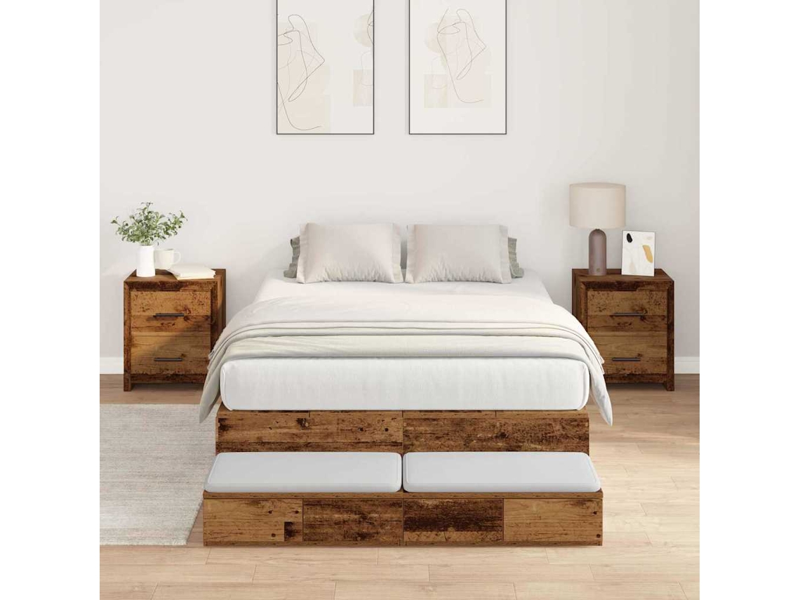 Vidaxl Estrado De Cama Com Arrumação Com Gaveta Madeira Antiga 120 Cm