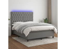 Cama box spring c/ colchão e LED 140x200 cm tecido cinza-escuro