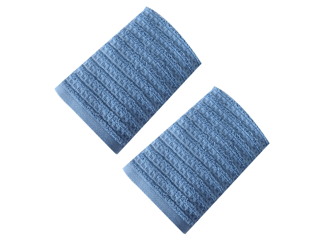 Conjunto de Toalhas de Mãos NEVEANCE Absorvente Waffle Banheiro Rápido Algodão Azul (34x72cm)