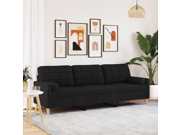 Vidaxl Sofá 3 Lugares C/ Almofadas Decorativas 210 Cm Tecido Preto