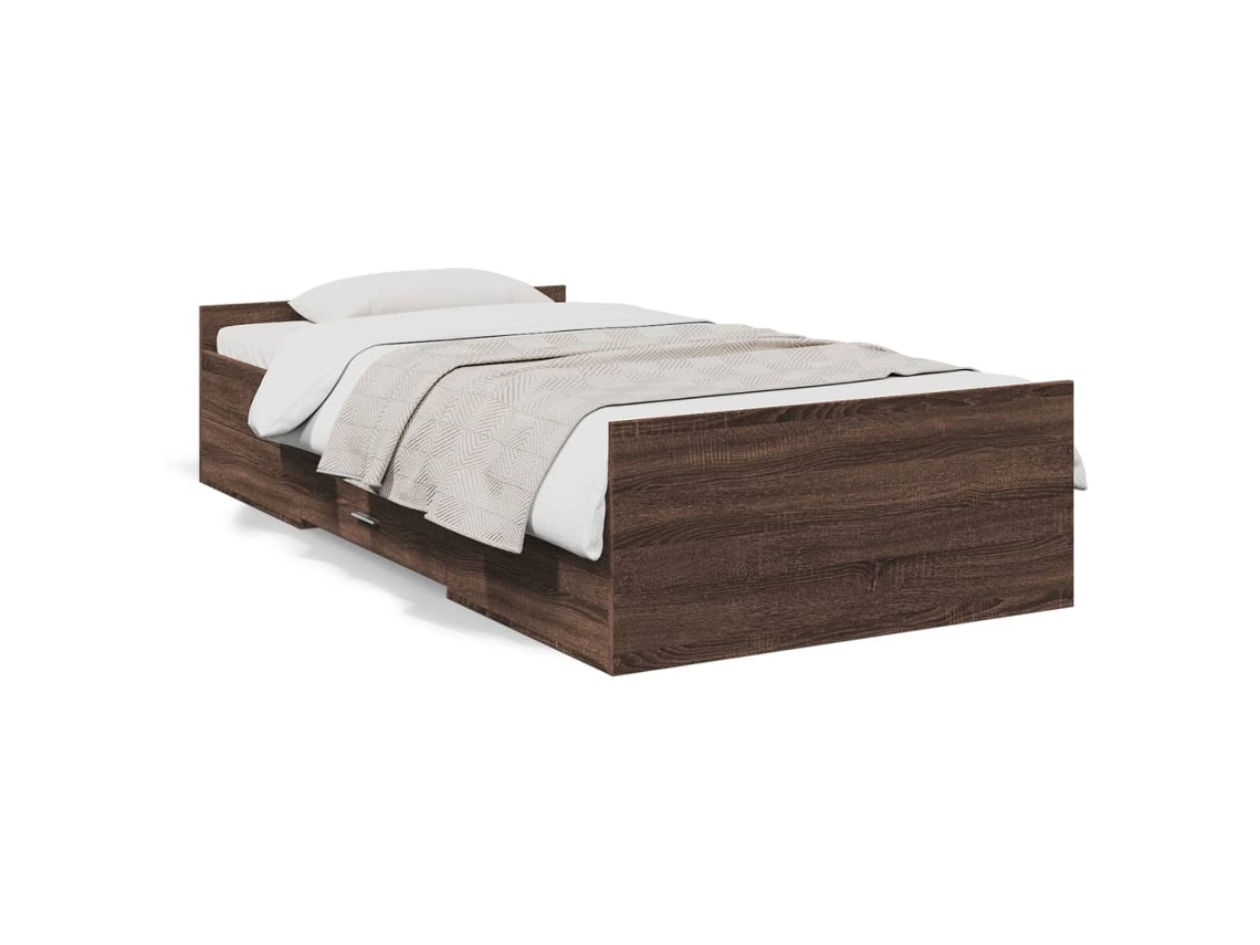 Estrutura de Cama com Gavetas Derivados de Madeira Carvalho Castanho MAISON EXCLUSIVE