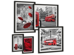 Conjunto De Pinturas Londres Motivos Acentos Vermelhos Espelharte (5 Peças)