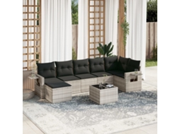 8 Pcs Conj. Sofás Jardim C/ Almofadões Vime Pe Cinza Claro Dkd Home Decor