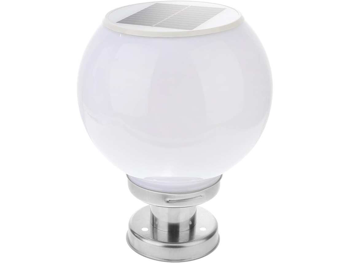 Luminária De Cerca Movida A Energia Solar Em Aço Inoxidável E Acrílico, Lâmpada Globo Led Branca, Luminária De Chão
