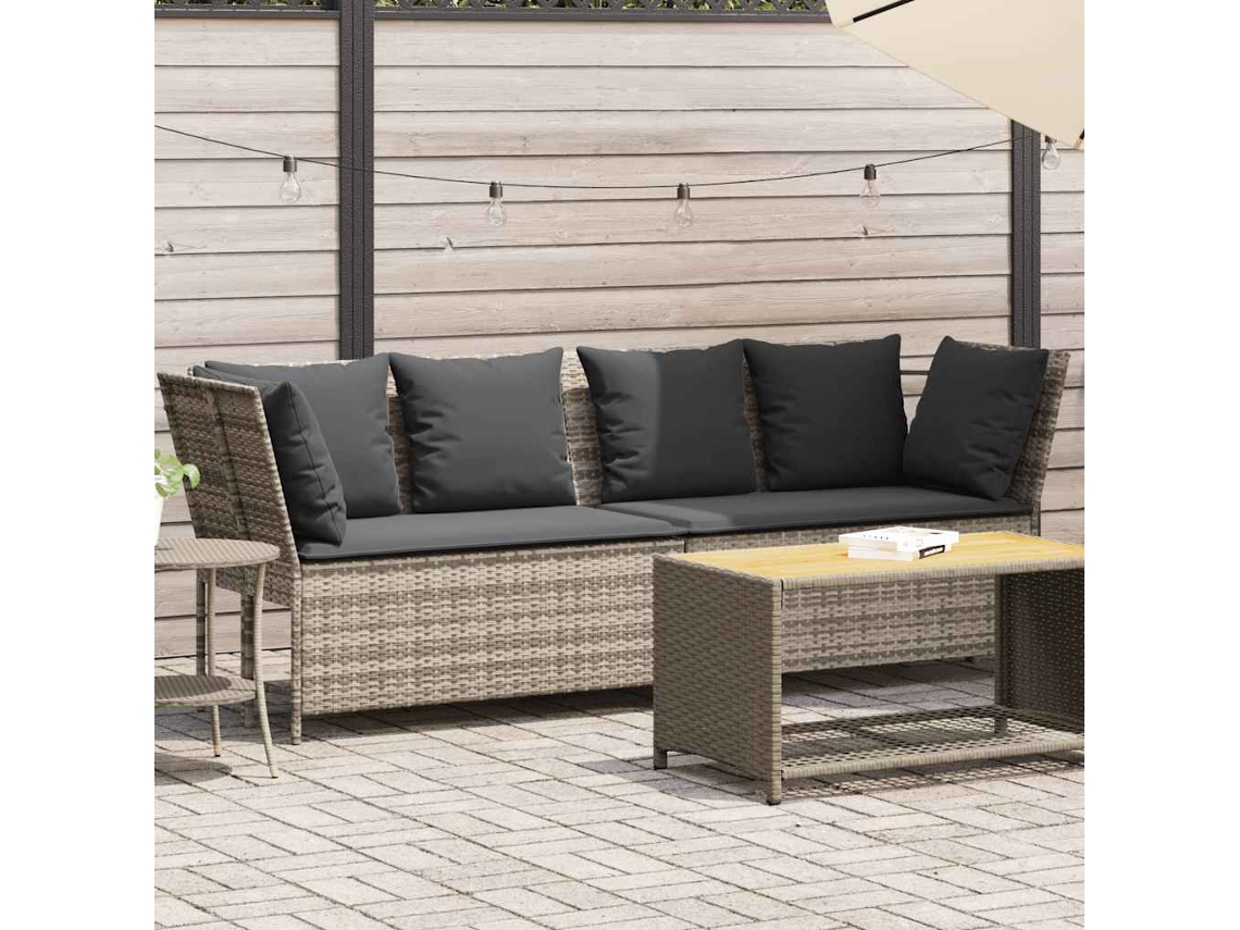 Vidaxl Sofá de Jardim com Almofadões Vime Pe Cinzento Claro