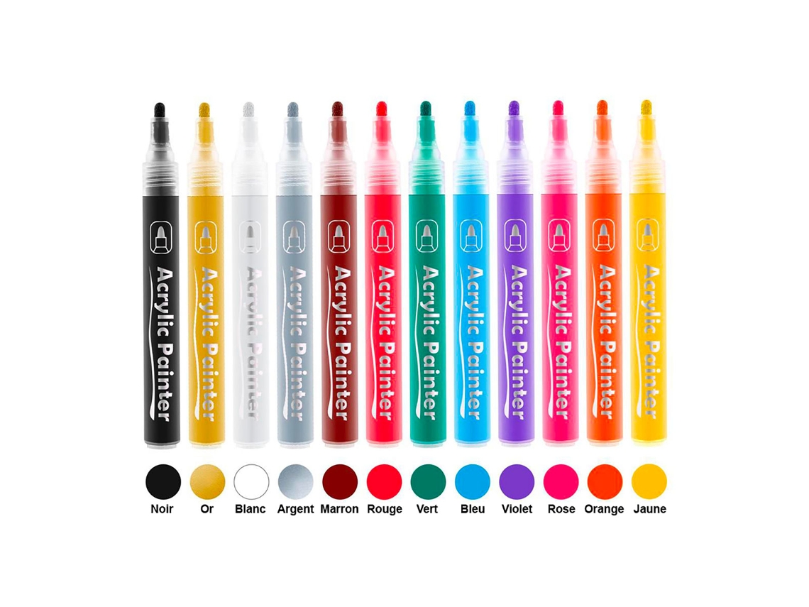 TECHKIDZ Conjunto de 12 Canetas Acrílicas Coloridas com Ponta Fina de 0 7 Mm Multicor