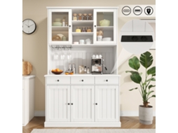 Armário Buffet 120x40x191cm, Portas Vidro, Tomadas Usb, Alças Branco/preto. Ge