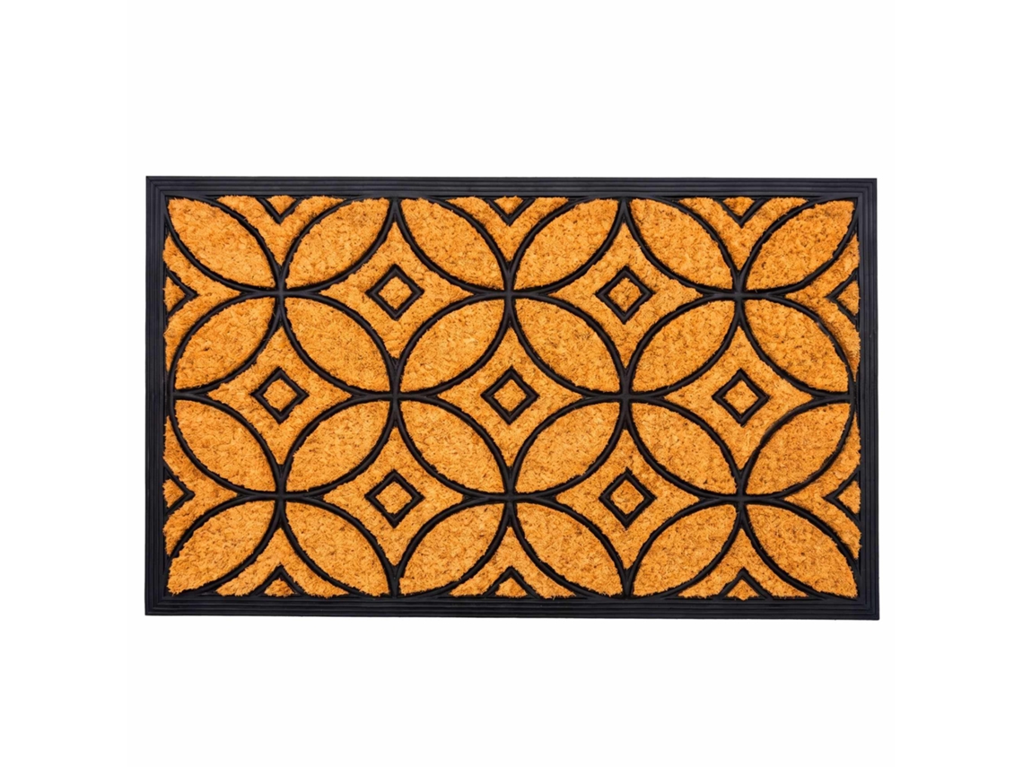 Capacho De Fibra De Coco Com Base Pvc Natural E Preto