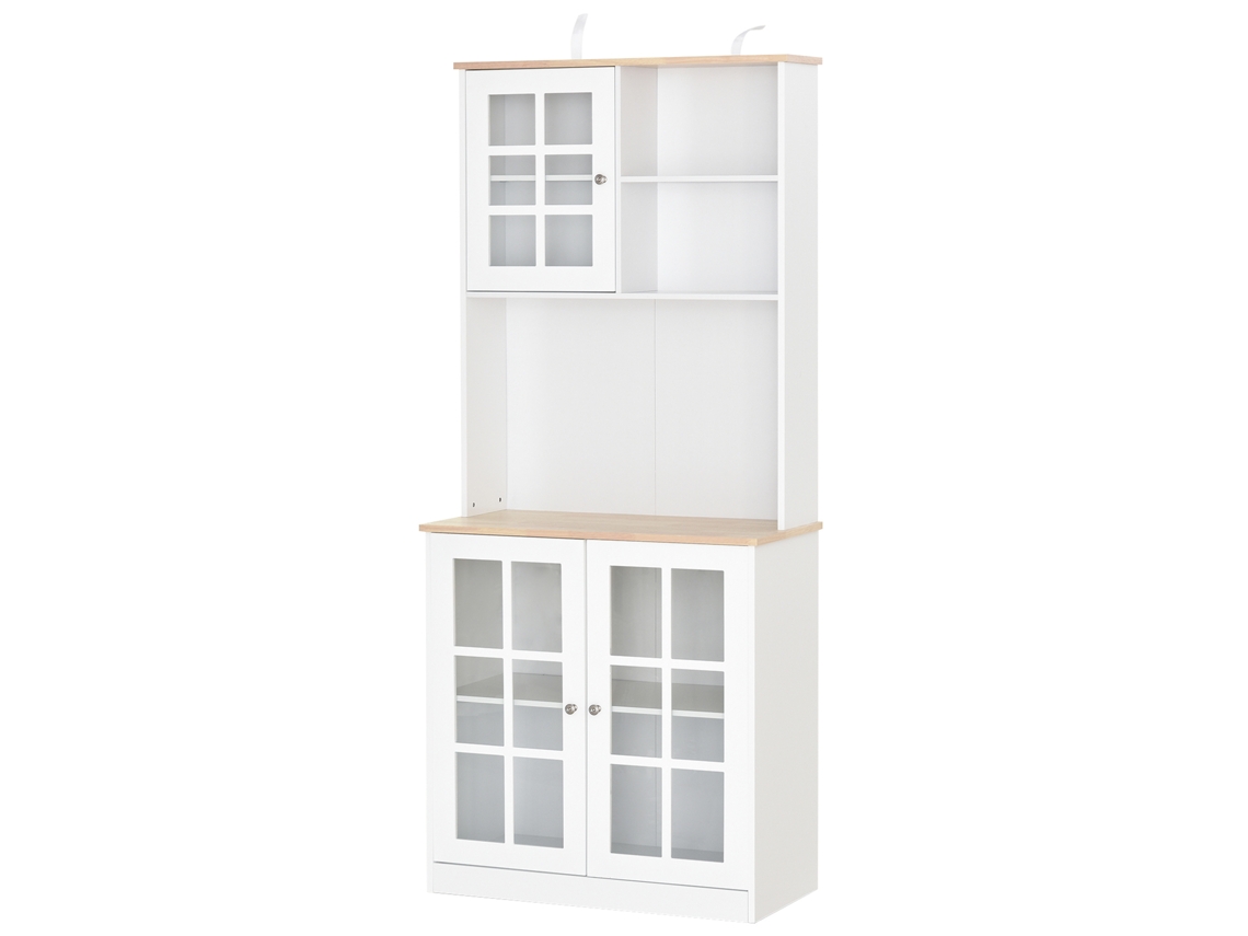 Armário de Cozinha com Prateleiras e Portas de Vidro, 80x37x183 Cm, Branco, ZENCORE SERVICES